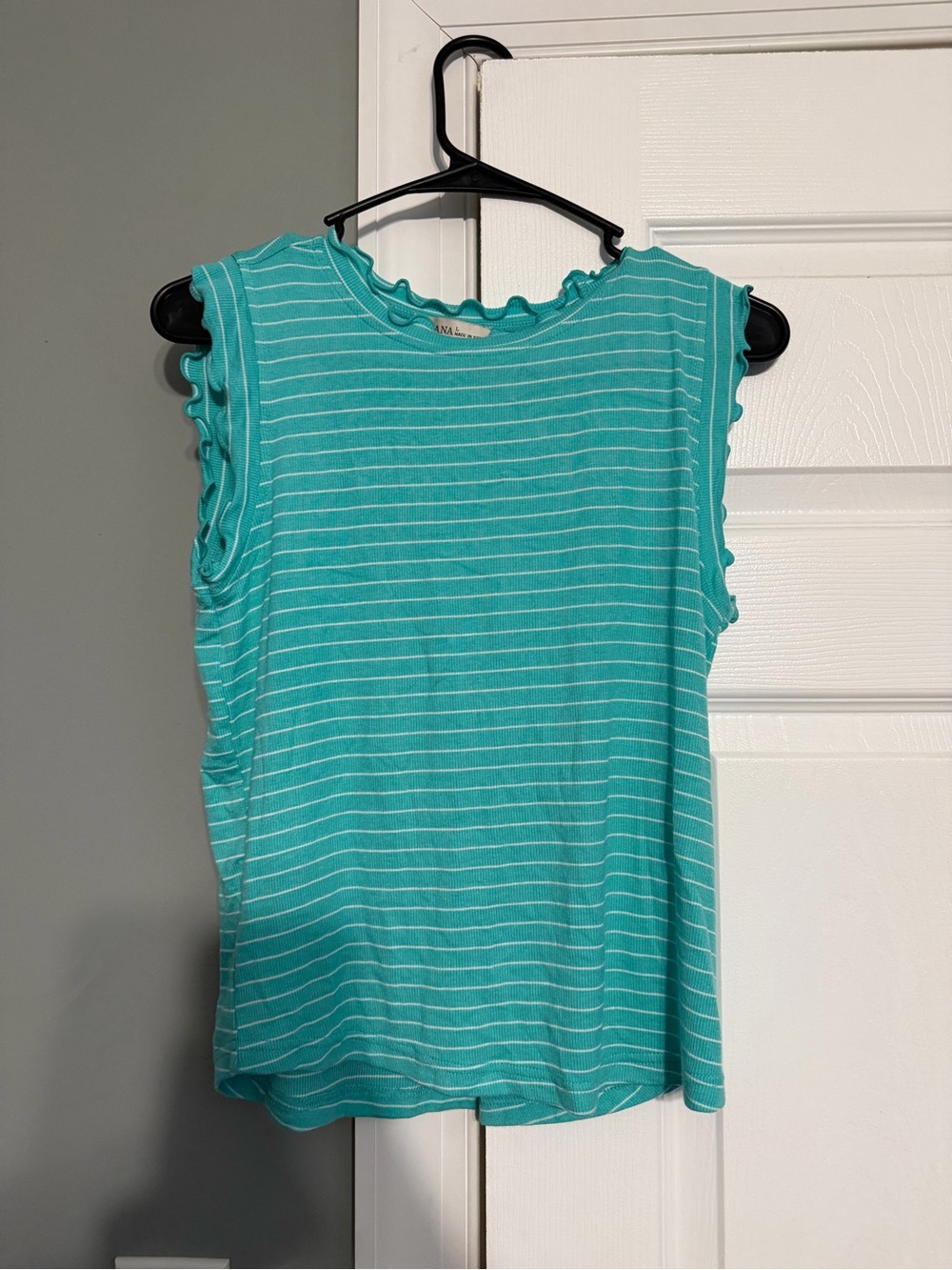 Zenana Outfitters Teal Striped Ruffle-Edge Tank